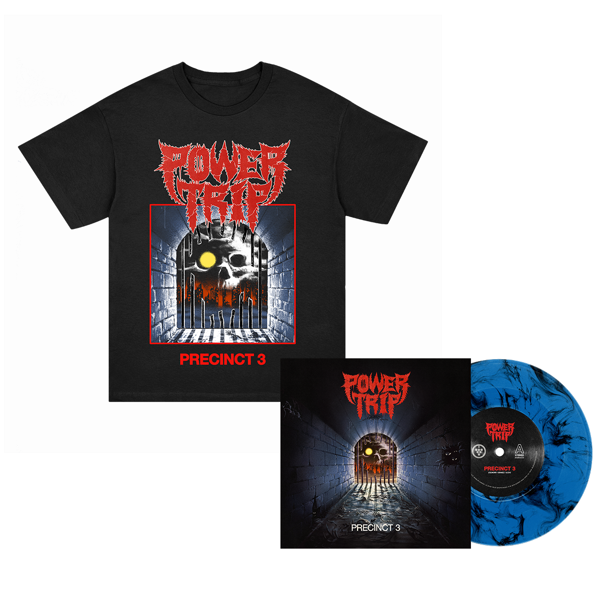 Power Trip Precinct 3 T-Shirt & 7" (Blue/Black Marble) Bundle